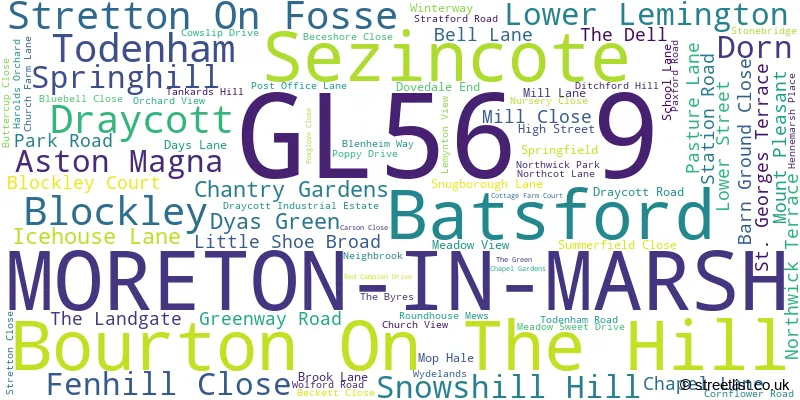 A word cloud for the GL56 9 postcode